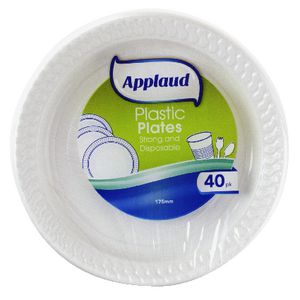 Applaud Disposable Plastic Plates 18cm White 40 Pack