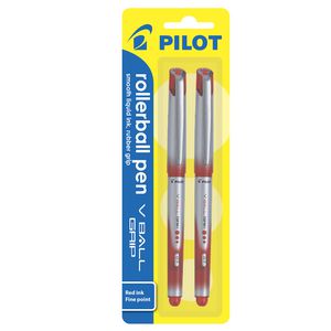 Pilot Fine V Ball Grip Rollerball Pens Red 2 Pack