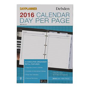 Collins Debden A4 Dayplanner Day Per Page 2016 Refill