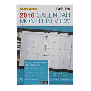 Collins Debden A4 Dayplanner Month to View 2016 Refill