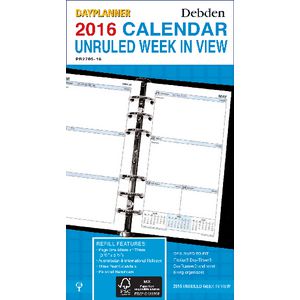 Collins Debden Dayplanner Week to View 2016 Unruled Refill