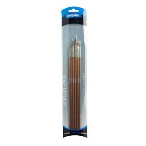 Derivan Long Handle Flat and Round Paintbrush 6 Piece