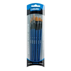 Derivan Short Handle Flat and Round Paintbrush 6 Piece