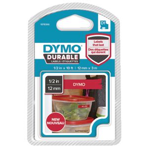 DYMO D1 Durable Label Tape 12mm White on Red