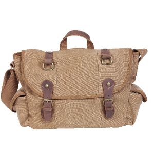 Zoomlite Canvas 15.6" Messenger Bag with Leather Trim Beige