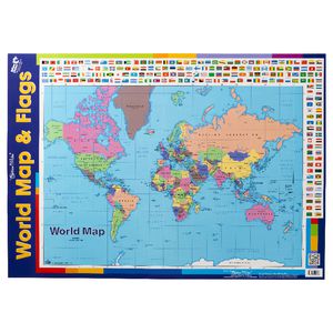Gillian Miles World Map With Flags double-sided Wall Chart