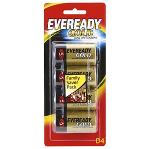 Eveready Gold Alkaline D Batteries 4 Pack