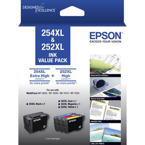 Epson 254XL & 252XL Ink Cartridge Value 4 Pack