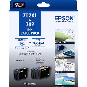 Epson 702 and 702XL 4 Colour Ink Cartridge Value Pack