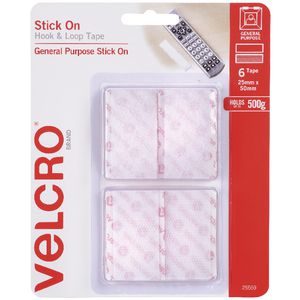 VELCRO Brand Hook and Loop Strips 20 x 50mm White 6 Pack