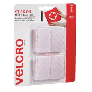 VELCRO Brand Hook and Loop Strips 20 x 50mm White 6 Pack