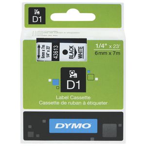 DYMO D1 Label Tape 6mm x 7m Black on White