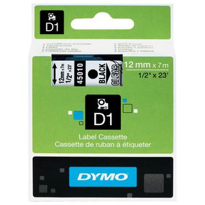 DYMO D1 Label Tape 12mm x 7m Black on Clear