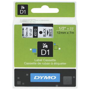 DYMO D1 Label Tape 12mm x 7m Black on White