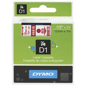 DYMO D1 Label Tape 12mm Red on White