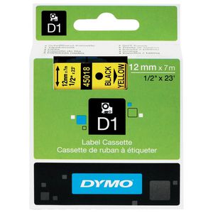 DYMO D1 Label Tape 12mm x 7m Black on Yellow