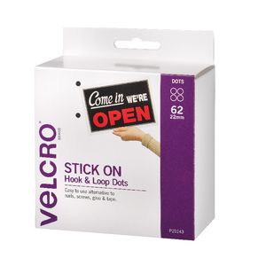 VELCRO Brand Hook and Loop Dots 22mm White 62 Pack