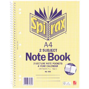 Spirax No.605 A4 2 Subject Notebook