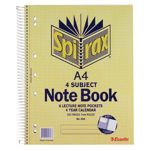 Spirax A4 4 Subject Notebook 320 Page