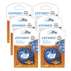 DYMO LetraTag 12mm Plastic Label Tape Black on White 6 Pack