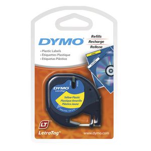 DYMO LetraTag Plastic Label Tape 12mm Black on Yellow