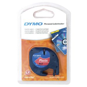 DYMO LetraTag Plastic Label Tape 12mm Black on Red