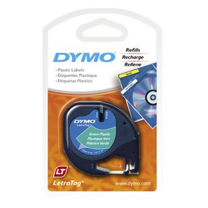 DYMO LetraTag Plastic Label Tape 12mm Black on Green