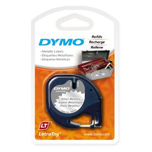 DYMO LetraTag Metallic Label Tape 12mm Black on Silver