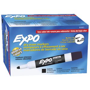 Expo Bullet Whiteboard Markers Black 12 Pack