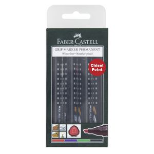 Faber-Castell Grip Permanent Markers Chisel Assorted 4 Pack