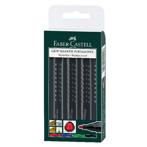 Faber-Castell Grip Permanent Markers Bullet Assorted 4 Pack