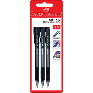 Faber-Castell Grip X Retractable Ballpoint Pens Black 3 Pack