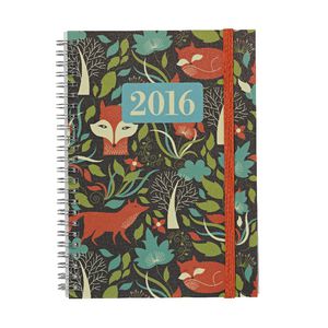 J.Burrows A5 Week-to-view 2016 Spiral Diary Foxes