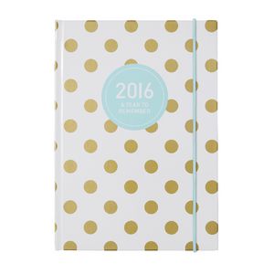 Otto A5 Week to View 2016 Diary Gold Polka Dot