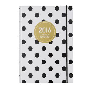 Otto A5 Week to View 2016 Diary Black Polka Dot