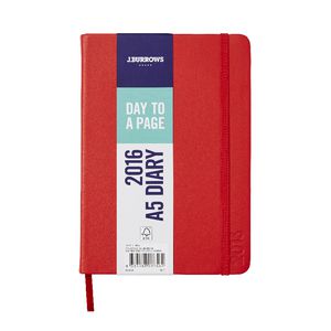 J.Burrows A5 Day to Page 2016 Fun PU Diary Red