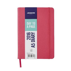 J.Burrows A5 Day to Page 2016 Fun PU Diary Pink