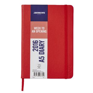 J.Burrows A5 Week to View 2016 Fun PU Diary Red