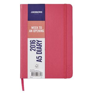 J.Burrows A5 Week to View 2016 Fun PU Diary Pink