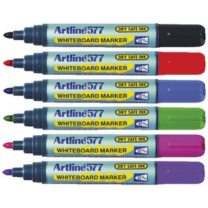 Artline 577 Whiteboard Markers Assorted Colours 6 Pack