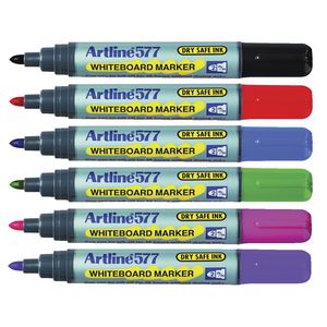 Artline 577 Whiteboard Markers Assorted Colours 6 Pack