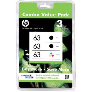 HP 63 Ink Cartridge Black and Tri Colour 3 Pack
