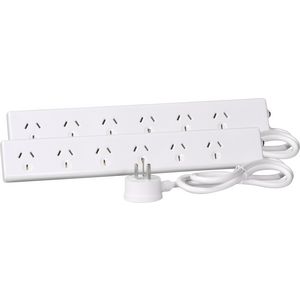 HPM Overload Protected 6 Outlet Powerboard Twin Pack