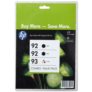 HP 92 Black and 93 Tri-Colour Ink Cartridge Value 3 Pack