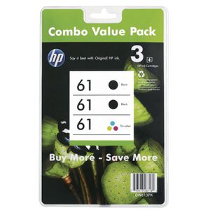 HP 61 Black and Colour Ink Cartridges Combo Value 3 Pack
