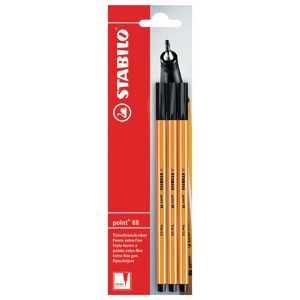 Stabilo Point 88 0.4mm Fineliner Black 3 Pack