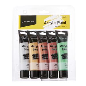 J.Burrows Metallic Colour Acrylic Paint 60mL 5 Pack