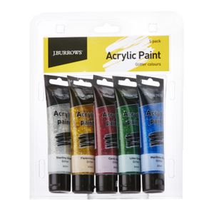 J.Burrows Glitter Colour Acrylic Paint 60mL 5 Pack