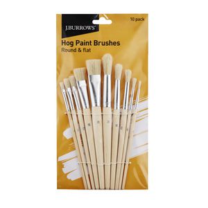 J.Burrows Hog Paint Brushes Round and Flat 10 Pack