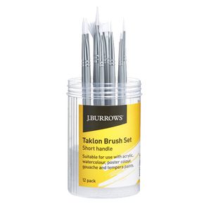 J.Burrows Short Handle Taklon Brush Set 12 Pack